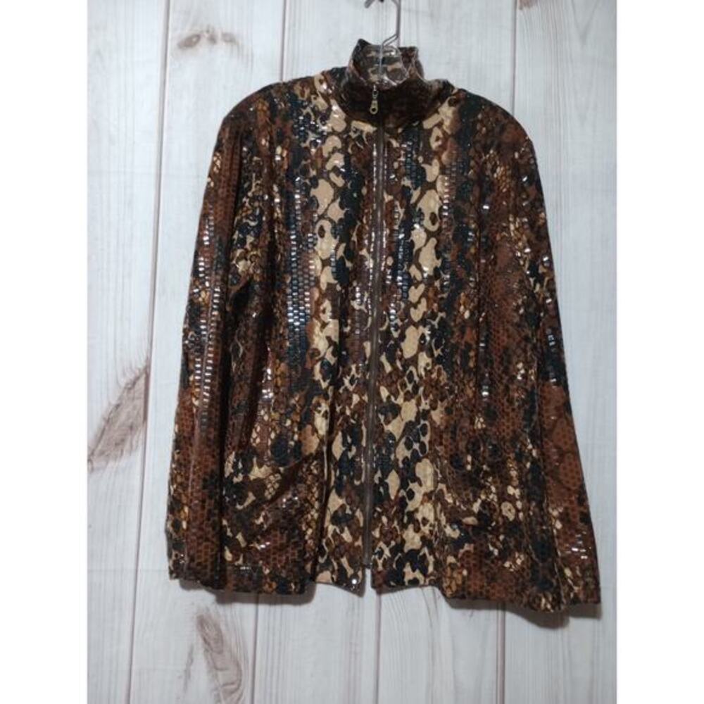 Ruby Rd Jacket Ladies 18W Brown Animal Print
